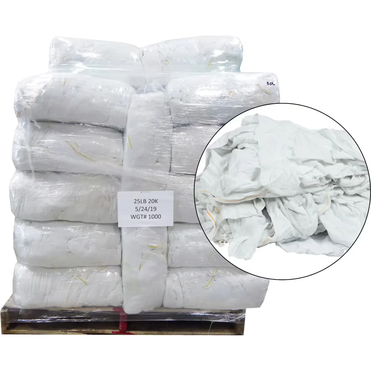 Recycled White Cotton Rags (25 lb Bags on Pallet)